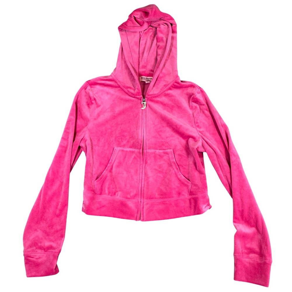 Juicy Couture Hot Pink Velour Zip Up Hoodie J Zipper Pull Y2K Style Womens Large